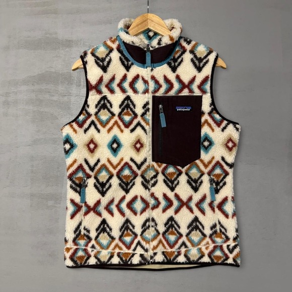 Patagonia Jackets & Blazers - Patagonia Deep Pile Retro X Aztec Cream Zip Up Sherpa Fleece Vest Women's XL